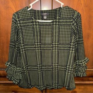 Alfani Black and Green Houndstooth Blouse